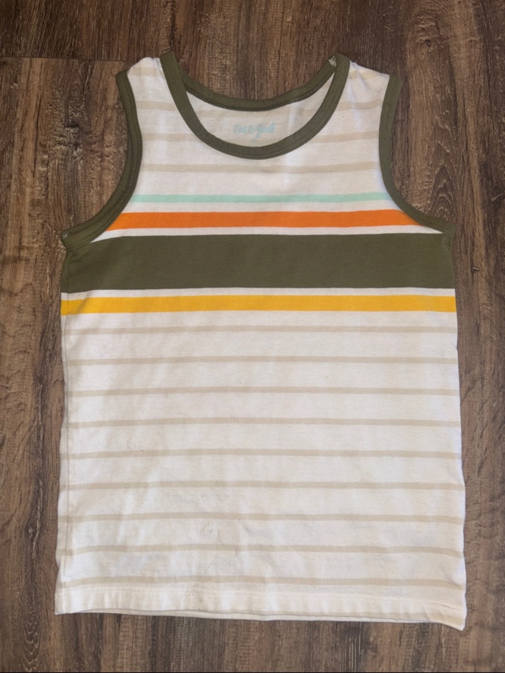 Cat & Jack White Tank with Olive, Orange, Yellow & Mint Stripes